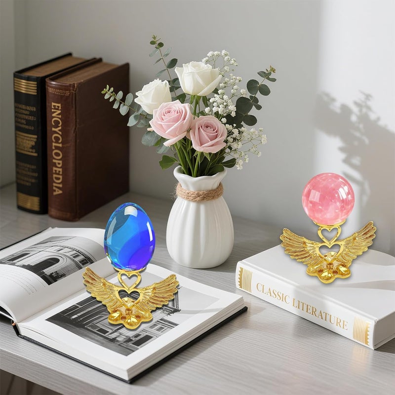 GeryVtee 4PCS Crystal Ball Stand Sphere Display Stand Metal Crystal Holder Balls Ornament Rack Holder Metal Base wing Shape (Gold) - Image 5